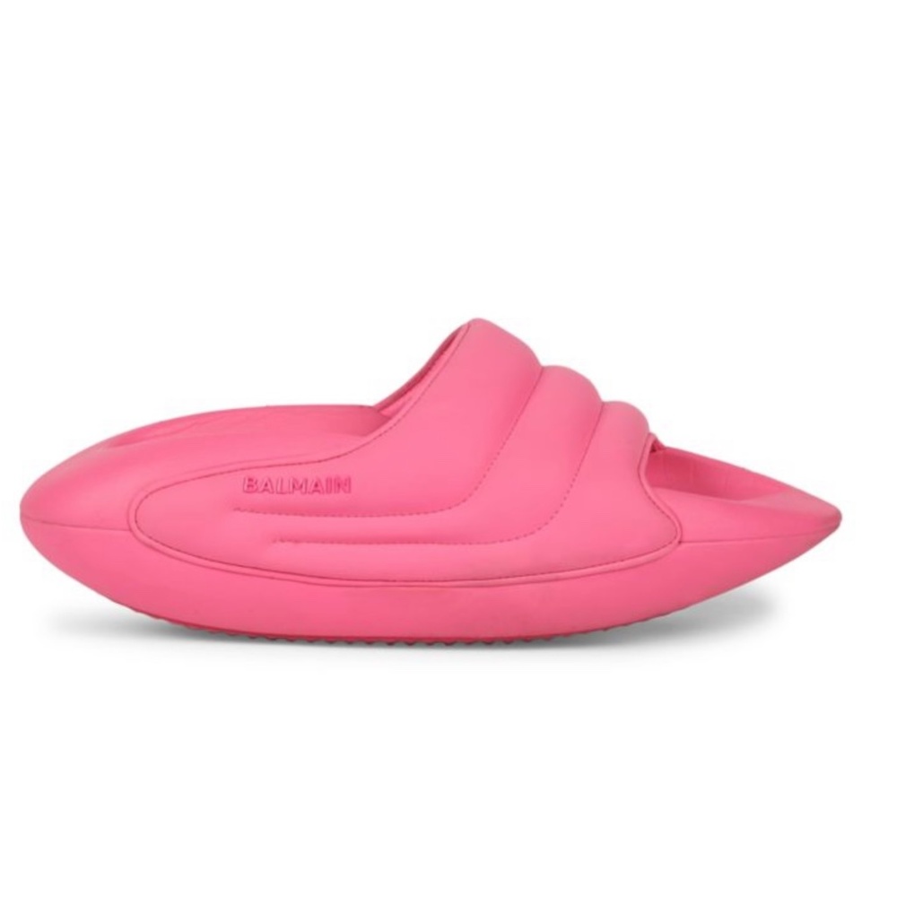 BALMAIN B IT QUILTED LEATHER SLIDES. SIZE 36 (6 US), PINK